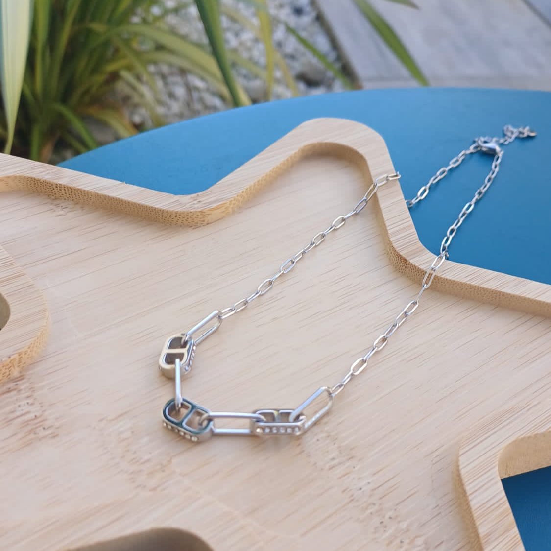 Collier "TRIO" doré ou argenté – Bijou femme maille marine avec strass en acier inoxydable