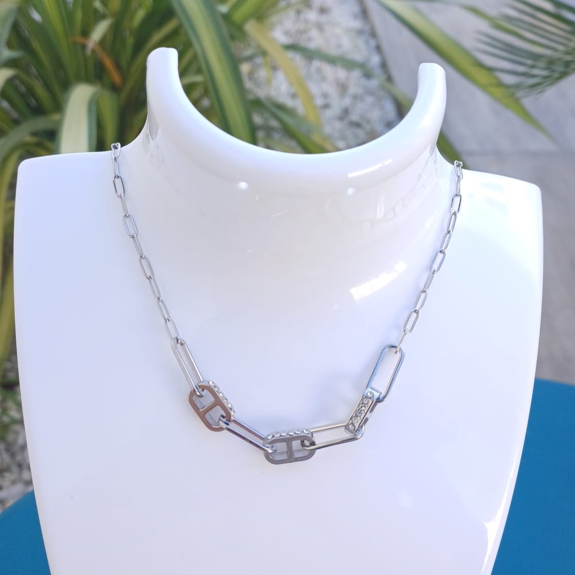 Collier "TRIO" doré ou argenté – Bijou femme maille marine avec strass en acier inoxydable