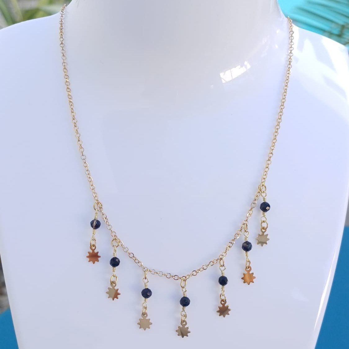 Collier "BOHEMIAN" doré femme – Bijou bohème chic pampilles et pierre noire