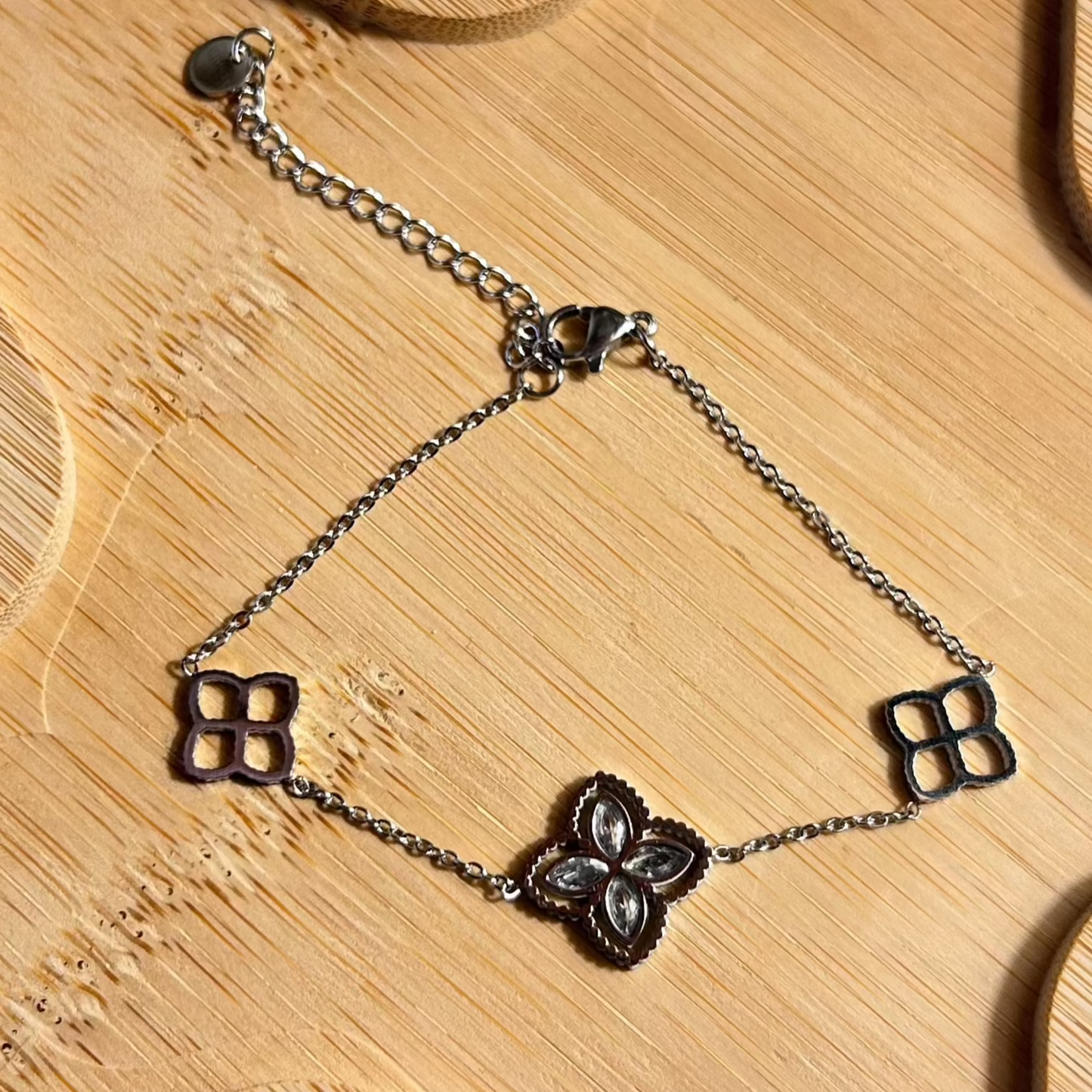 Bracelet "SARAH" – Acier inoxydable argenté & zircons brillants