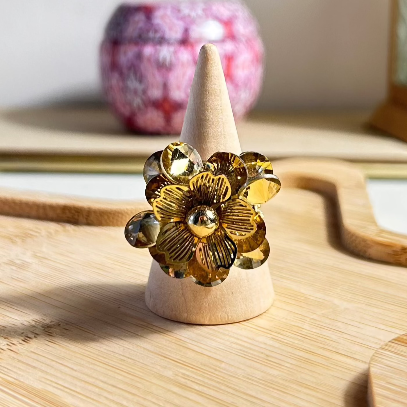 Bague FLOWER – Bague fleur dorée en acier inoxydable ajustable
