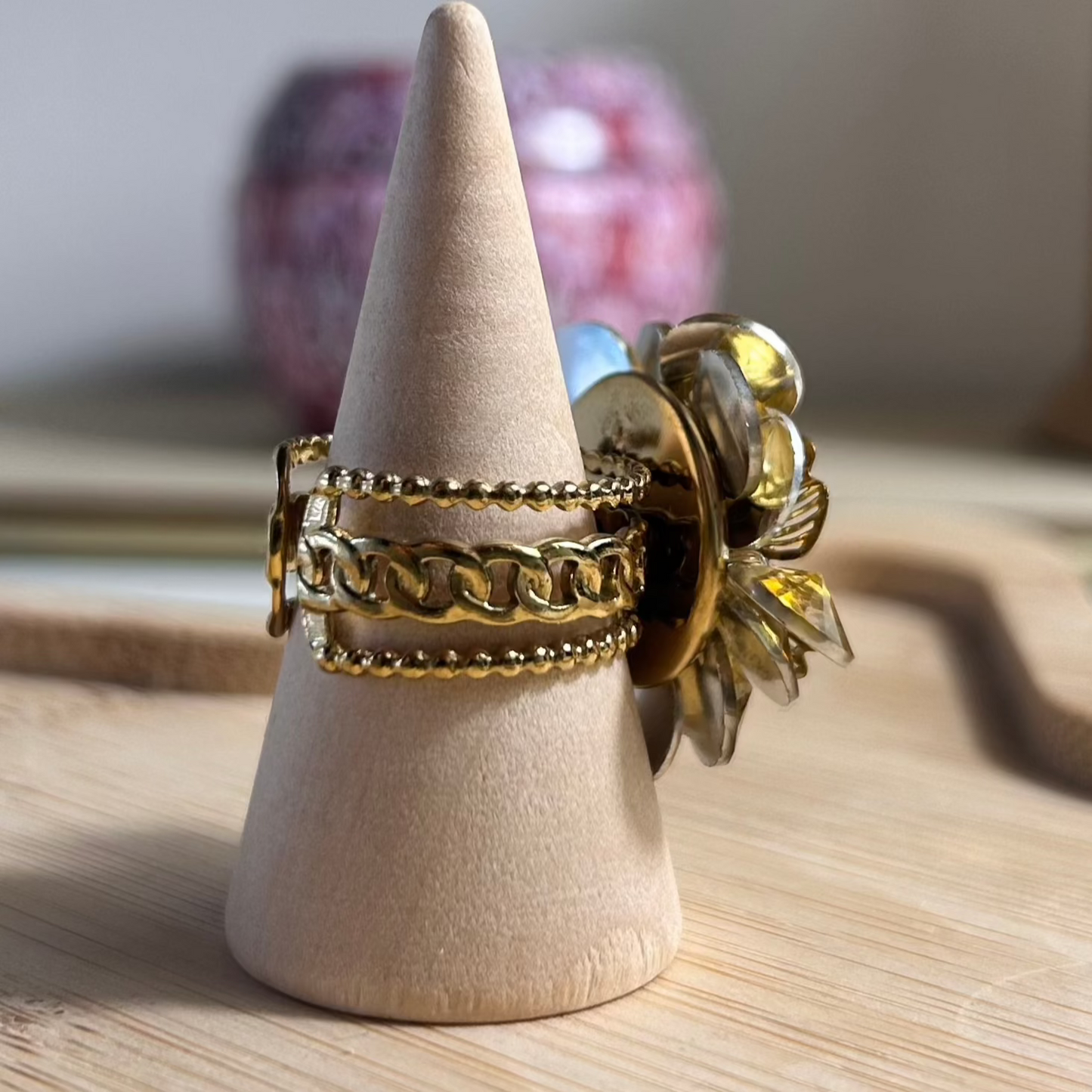 Bague FLOWER – Bague fleur dorée en acier inoxydable ajustable