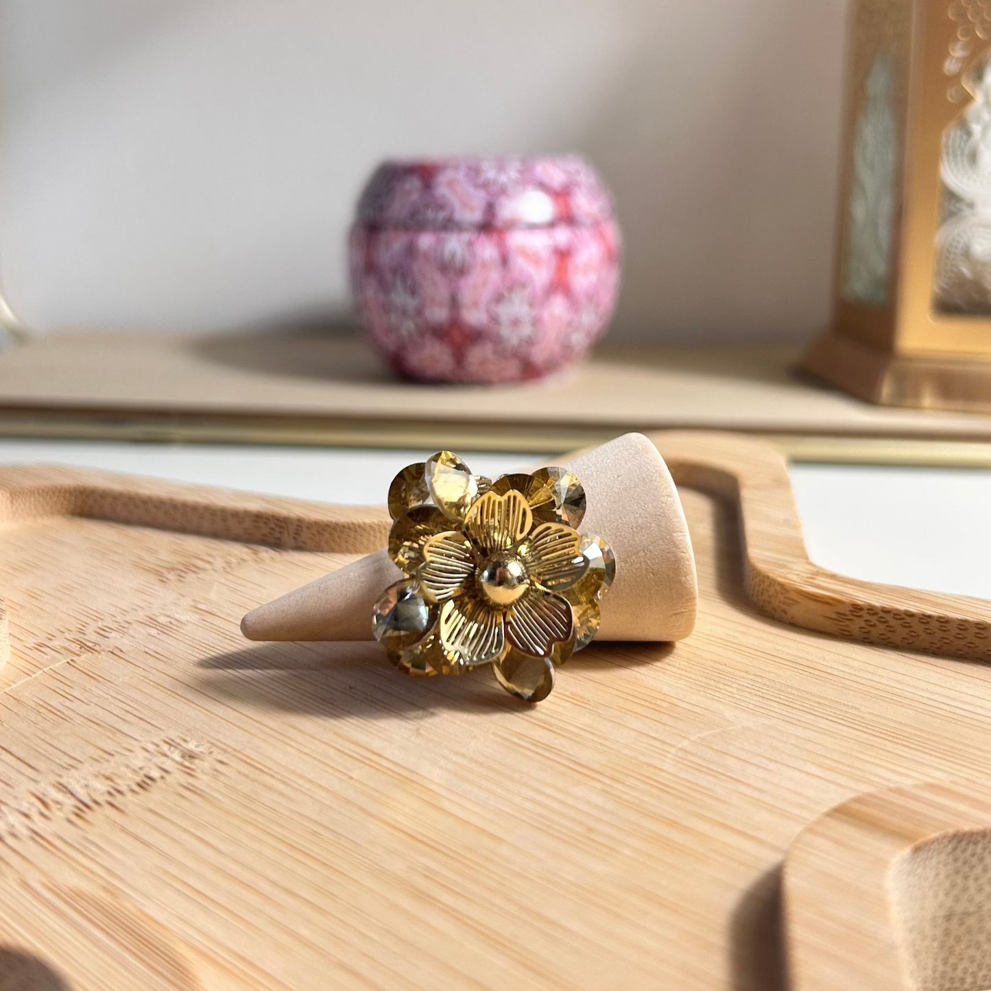 Bague FLOWER – Bague fleur dorée en acier inoxydable ajustable
