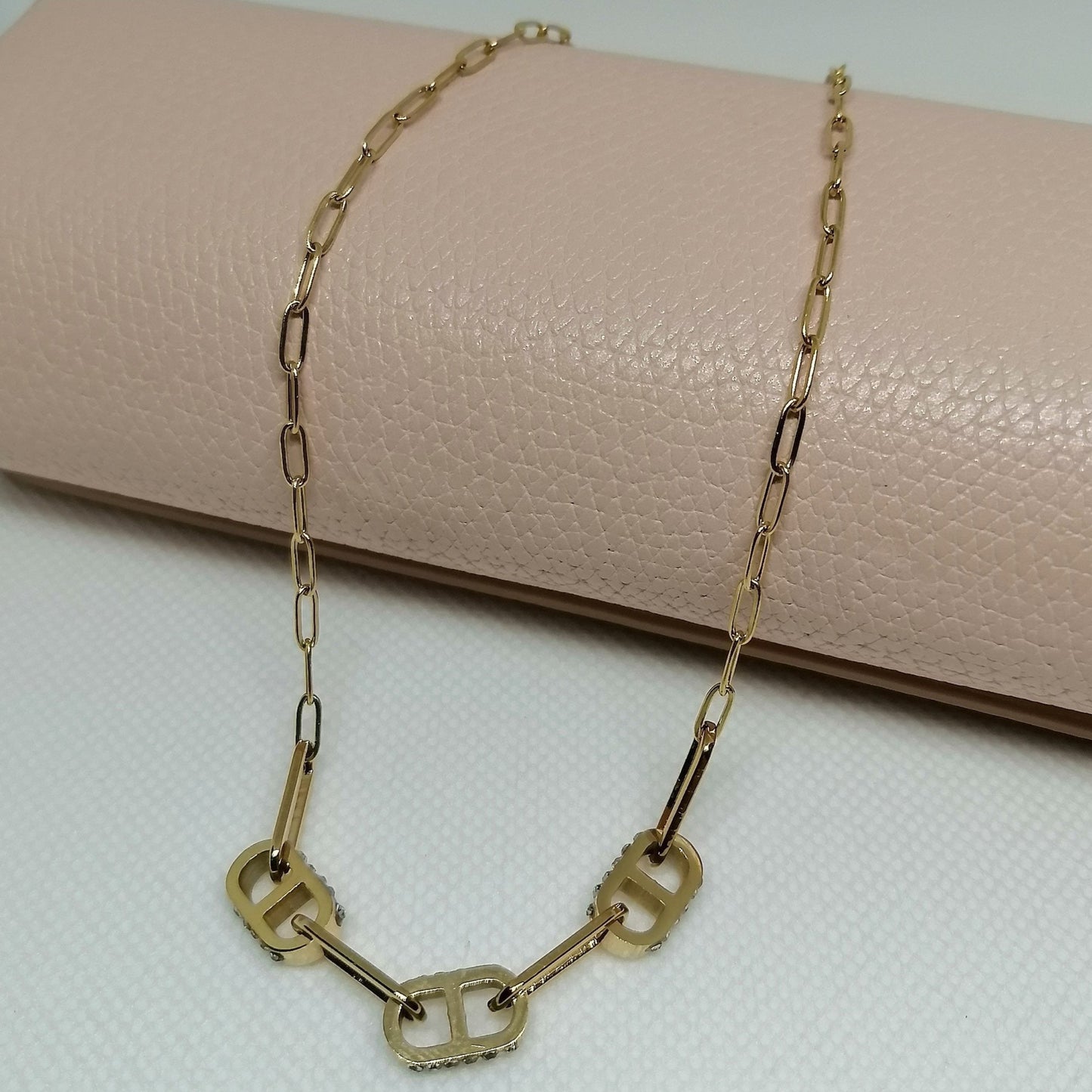 Collier "TRIO" doré ou argenté – Bijou femme maille marine avec strass en acier inoxydable
