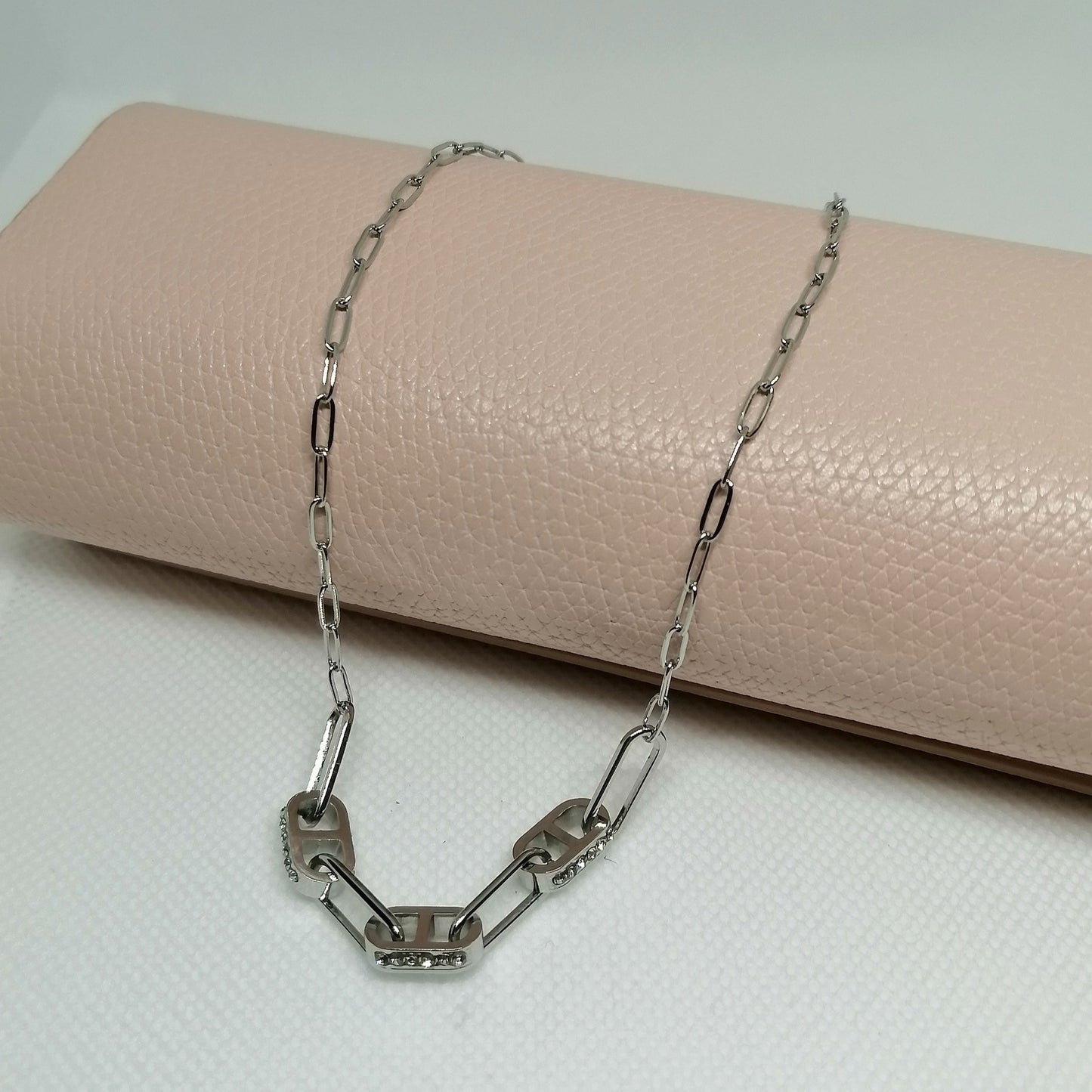 Collier "TRIO" doré ou argenté – Bijou femme maille marine avec strass en acier inoxydable