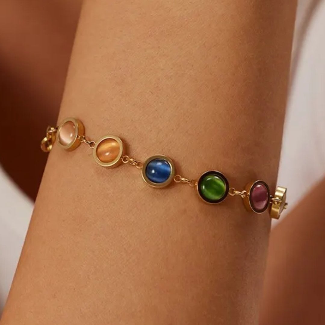 Bracelet LINA doré – Pierres multicolores en acier inoxydable