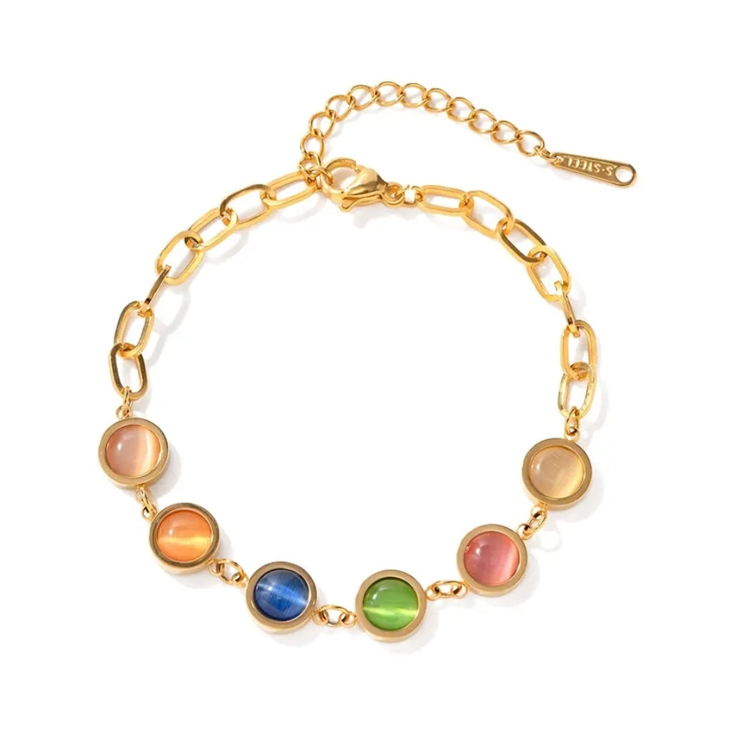 Bracelet LINA doré – Pierres multicolores en acier inoxydable