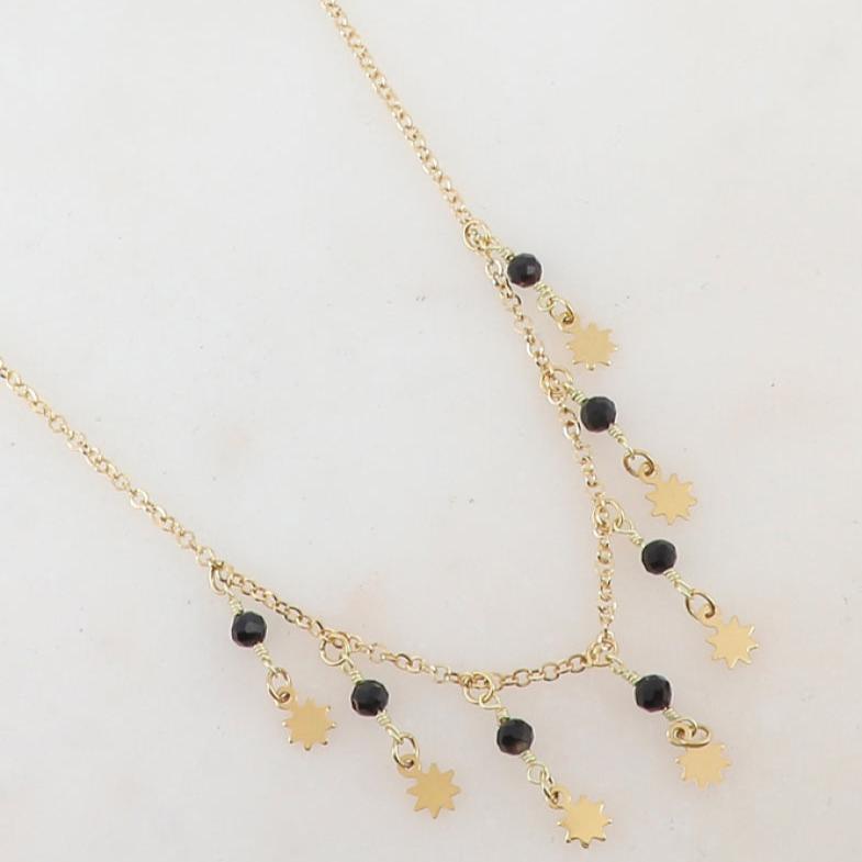 Collier "BOHEMIAN" doré femme – Bijou bohème chic pampilles et pierre noire
