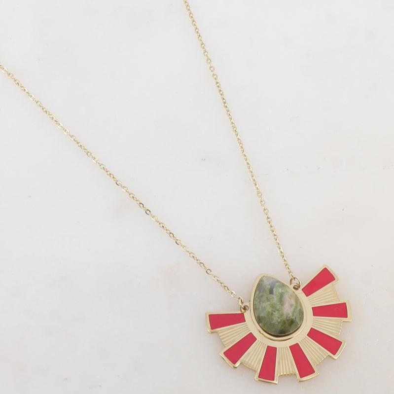 Collier "MAGMA" doré et rouge – Bijou femme tendance en acier inoxydable