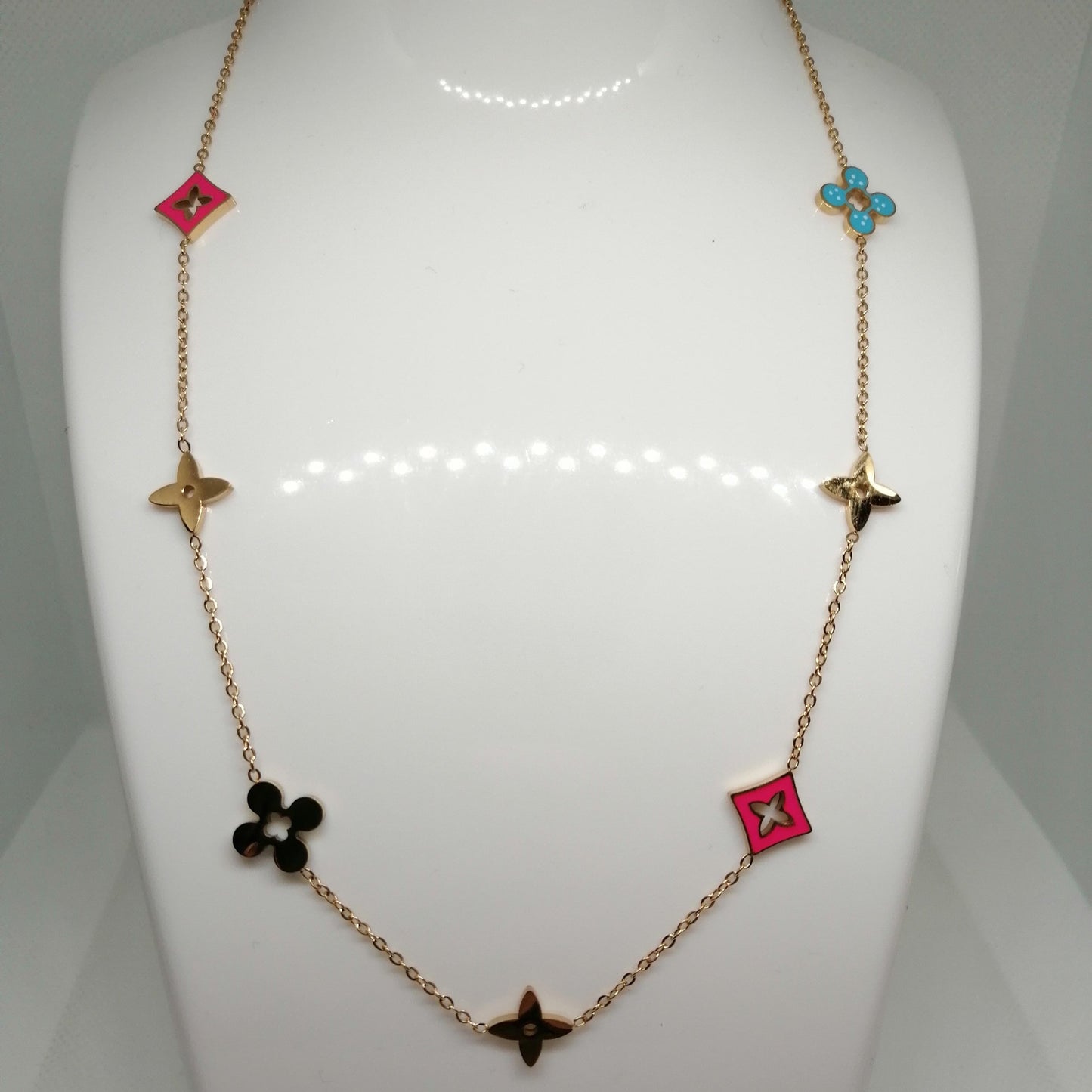 Collier doré trèfles multicolores "DAME DE TRÈFLE" – Acier inoxydable