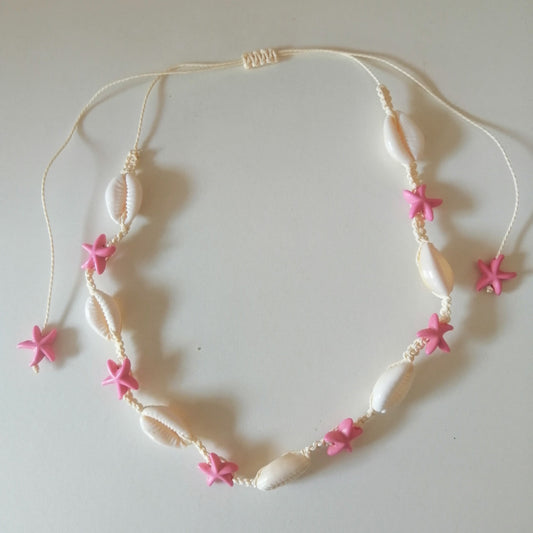 Collier SEYCHELLES – Coquillages et Étoiles de mer rose