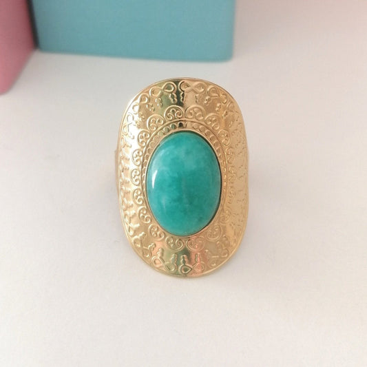 Bague "AZUR" dorée avec pierre turquoise – Acier inoxydable ajustable