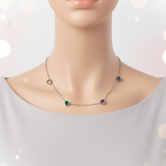 Collier "BELLA" argenté avec cœurs multicolores – Acier inoxydable