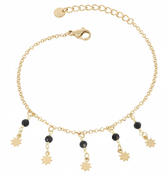 Bracelet "BOHEMIAN" doré femme – Bijou bohème chic avec pampilles et pierre noire