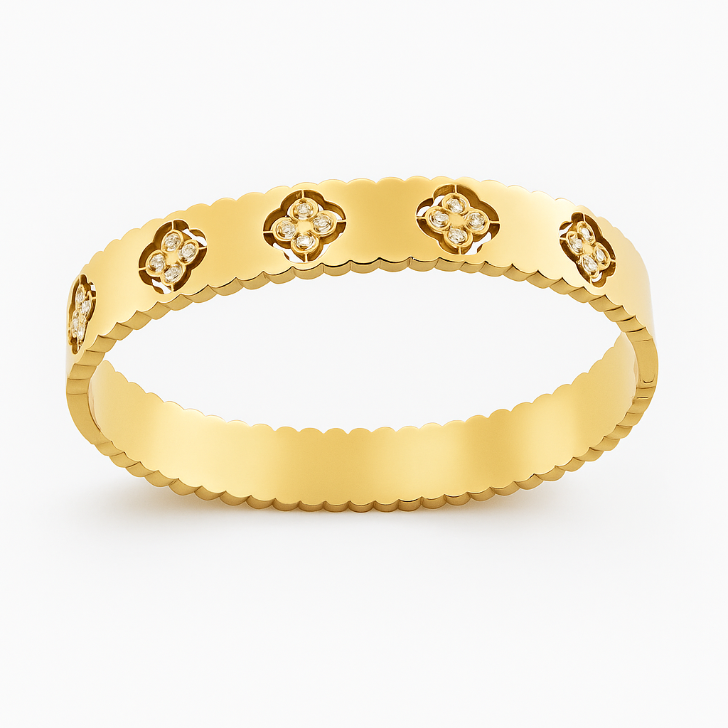 Jonc "LILA" doré avec trèfles – Bijou en acier inoxydable hypoallergénique et résistant à l'eau